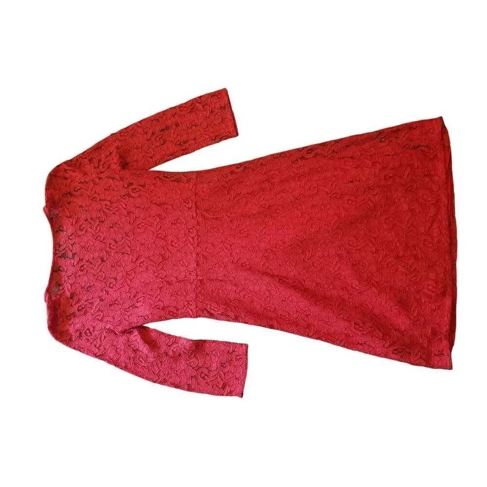 Madewell Broadway & Broome Lace Illusion Dress Women's 2 Red Floral Knee Length - Picture 3 of 5